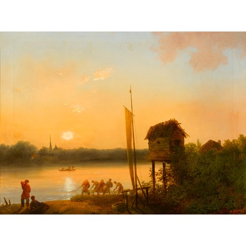 Evening Riverscape with Fishermen